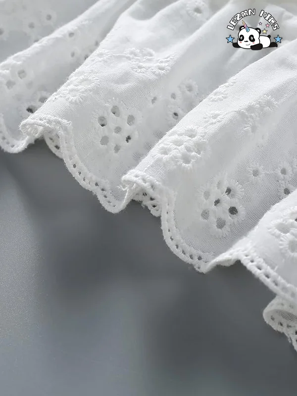 LEZONKIDS - Atacado de Alta Qualidade branco puro casual lindo pequenas flores conjuntos de roupas de verão para meninas
